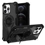 For iPhone 12 / 12 Pro Camouflage Kickstand Rotating Shaft MagSafe Phone Case(Carbon Fiber Black)
