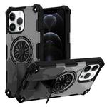 For iPhone 12 / 12 Pro Camouflage Kickstand Rotating Shaft MagSafe Phone Case(Carbon Fiber Grey)