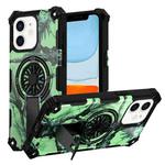 For iPhone 11 Camouflage Kickstand Rotating Shaft MagSafe Phone Case(Bright Green Branches)