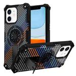 For iPhone 11 Camouflage Kickstand Rotating Shaft MagSafe Phone Case(Carbon Fiber Rainbow)