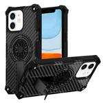 For iPhone 11 Camouflage Kickstand Rotating Shaft MagSafe Phone Case(Carbon Fiber Black)