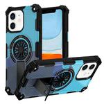 For iPhone 11 Camouflage Kickstand Rotating Shaft MagSafe Phone Case(Carbon Fiber Sky Blue)