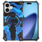 For iPhone 17 Camouflage Kickstand Rotating Shaft MagSafe Phone Case(Blue Camouflage)