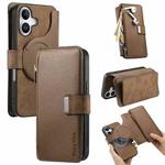 For iPhone 16 CaseNeo MagSafe RFID Anti-theft Zipper Wallet Retro Leather Phone Case(Brown)