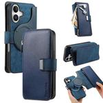 For iPhone 16 CaseNeo MagSafe RFID Anti-theft Zipper Wallet Retro Leather Phone Case(Blue)