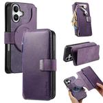 For iPhone 16 CaseNeo MagSafe RFID Anti-theft Zipper Wallet Retro Leather Phone Case(Purple)