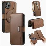 For iPhone 14 CaseNeo MagSafe RFID Anti-theft Zipper Wallet Retro Leather Phone Case(Brown)