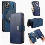 For iPhone 14 CaseNeo MagSafe RFID Anti-theft Zipper Wallet Retro Leather Phone Case(Blue)