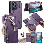 For Honor 400 Pro Global 160.8mm CaseNeo MagSafe RFID Anti-theft Zipper Wallet Retro Leather Phone Case(Purple)