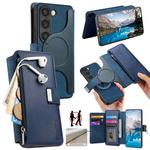 For Samsung Galaxy S23 5G CaseNeo MagSafe RFID Anti-theft Zipper Wallet Retro Leather Phone Case(Blue)