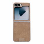 For Samsung Galaxy Z Flip6 5G Lamb Leather Cork PU + PC Brown Phone Case(Silver Edge)