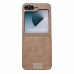 For Samsung Galaxy Z Flip6 5G Lamb Leather Cork PU + PC Brown Phone Case(Brown Edge)