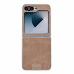 For Samsung Galaxy Z Flip5 5G Lamb Leather Cork PU + PC Brown Phone Case(Silver Edge)