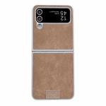 For Samsung Galaxy Z Flip4 5G Lamb Leather Cork PU + PC Brown Phone Case(Silver Edge)