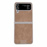 For Samsung Galaxy Z Flip3 5G Lamb Leather Cork PU + PC Brown Phone Case(Silver Edge)