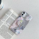 For iPhone 11 Pro Colorful Laser Flower Series TPU Mobile Phone Case with Folding Holder(Pink Flower)