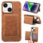 For iPhone 14 Plus Denior D27 Retro Texture RFID MagSafe Photo Frame Card-slot Phone Case(Brown)
