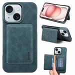 For iPhone 15 Denior D27 Retro Texture RFID MagSafe Photo Frame Card-slot Phone Case(Blue)