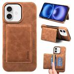 For iPhone 16 Plus Denior D27 Retro Texture RFID MagSafe Photo Frame Card-slot Phone Case(Brown)