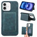 For iPhone 16 Plus Denior D27 Retro Texture RFID MagSafe Photo Frame Card-slot Phone Case(Blue)