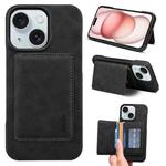 For iPhone 15 Plus Denior D27 Retro Texture RFID MagSafe Photo Frame Card-slot Phone Case(Black)