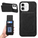 For iPhone 16 Denior D28 Retro Texture RFID MagSafe Vertical Flip Card-slot Phone Case(Black)