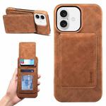 For iPhone 16 Denior D28 Retro Texture RFID MagSafe Vertical Flip Card-slot Phone Case(Brown)