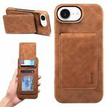 For iPhone 16e Denior D28 Retro Texture RFID MagSafe Vertical Flip Card-slot Phone Case(Brown)