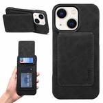 For iPhone 15 Plus Denior D28 Retro Texture RFID MagSafe Vertical Flip Card-slot Phone Case(Black)