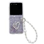 For Motorola Razr 50 / 60 Pearlescent Shell Texture Heart Pattern Phone Case with Bracelet(Pink)