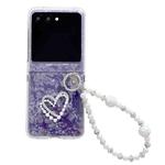 For Motorola Razr 50 / 60 Pearlescent Shell Texture Heart Pattern Phone Case with Bracelet(Purple)