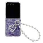 For Motorola Razr 50 Ultra Pearlescent Shell Texture Heart Pattern Phone Case with Bracelet(Purple)