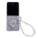 For Motorola Razr 60 Ultra Pearlescent Shell Texture Heart Pattern Phone Case with Bracelet(Pink)