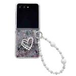 For Motorola Razr 60 Ultra Pearlescent Shell Texture Heart Pattern Phone Case with Bracelet(Pink Green)