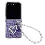 For Motorola Razr 60 Ultra Pearlescent Shell Texture Heart Pattern Phone Case with Bracelet(Purple)