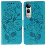 For vivo V50 Lite 5G Rose Butterfly Embossed Leather Phone Case(Blue)