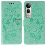 For vivo V50 Lite 5G Rose Butterfly Embossed Leather Phone Case(Green)
