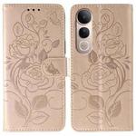 For vivo V50 Lite 5G Rose Butterfly Embossed Leather Phone Case(Rose Gold)