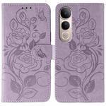 For vivo V50 Lite 5G Rose Butterfly Embossed Leather Phone Case(Purple)