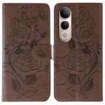 For vivo V50 Lite 5G Rose Butterfly Embossed Leather Phone Case(Brown)