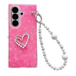 For Samsung Galaxy Z Fold7 5G Pearlescent Shell Texture Heart Pattern Phone Case with Bracelet(Red)