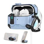 For Samsung Galaxy Buds 3 / 3 Pro Two Color Magnetic Holder Earphone Case(Black  Light Blue)