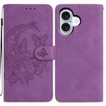 For iPhone 17 Moonlit Butterfly Dance Pattern Embossed Leather Phone Case(Purple)