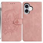 For iPhone 17 Moonlit Butterfly Dance Pattern Embossed Leather Phone Case(Pink)