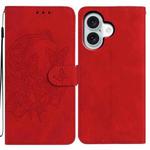 For iPhone 17 Moonlit Butterfly Dance Pattern Embossed Leather Phone Case(Red)