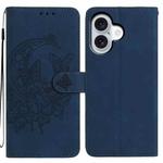 For iPhone 17 Moonlit Butterfly Dance Pattern Embossed Leather Phone Case(Navy Blue)