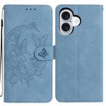 For iPhone 17 Moonlit Butterfly Dance Pattern Embossed Leather Phone Case(Blue)