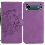 For iPhone 17 Air Moonlit Butterfly Dance Pattern Embossed Leather Phone Case(Purple)