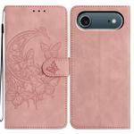 For iPhone 17 Air Moonlit Butterfly Dance Pattern Embossed Leather Phone Case(Pink)