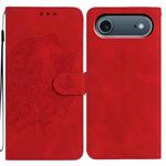 For iPhone 17 Air Moonlit Butterfly Dance Pattern Embossed Leather Phone Case(Red)